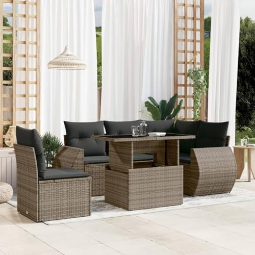 Keyroto Gartenlounge Outdoor mit Gartentisch mit Verstellbare Tischplatte Dining Lounge Ecklounge Sitzecke Balkon Loungemöbel Gartensofa Sitzgruppe Outdoor Grau 6-TLG Type-B123 von Keyroto