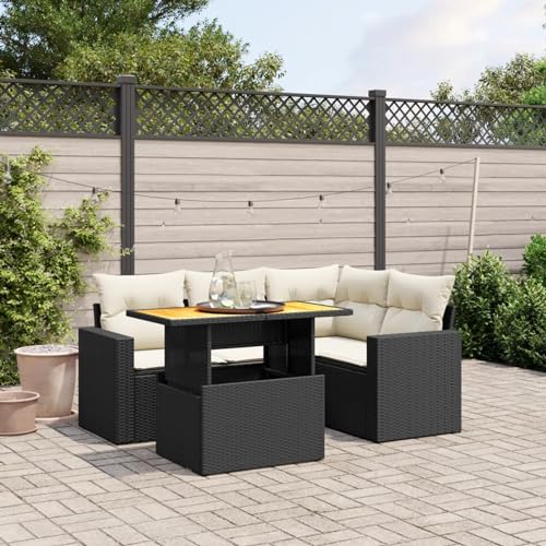 Keyroto Gartenlounge Outdoor mit Gartentisch mit Verstellbare Tischplatte Dining Lounge Ecklounge Sitzecke Balkon Loungemöbel Gartensofa Sitzgruppe Outdoor Schwarz und Creme 5-TLG Type-B31 von Keyroto