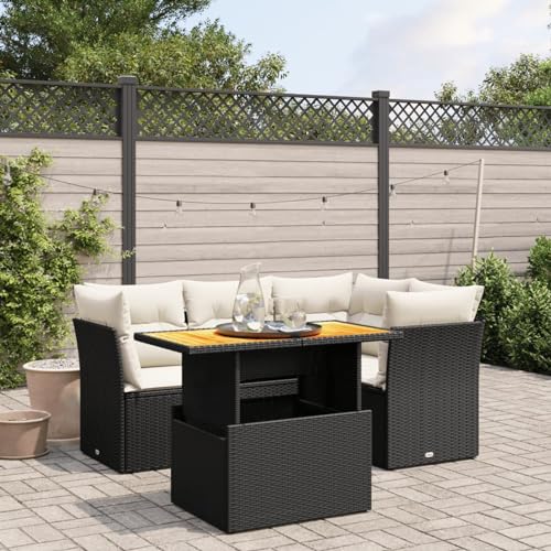 Keyroto Gartenlounge Outdoor mit Gartentisch mit Verstellbare Tischplatte Dining Lounge Ecklounge Sitzecke Balkon Loungemöbel Gartensofa Sitzgruppe Outdoor Schwarz und Creme 5-TLG Type-B70 von Keyroto