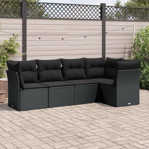 Keyroto Gartenlounge mit Stauraum Balkon Lounge Rattan Sofa Ecklounge Garten Lounge Sofa Outdoor Loungemöbel Gartensofa Ecksofa Sitzecke Balkon-Schwarz-5-tlg von Keyroto