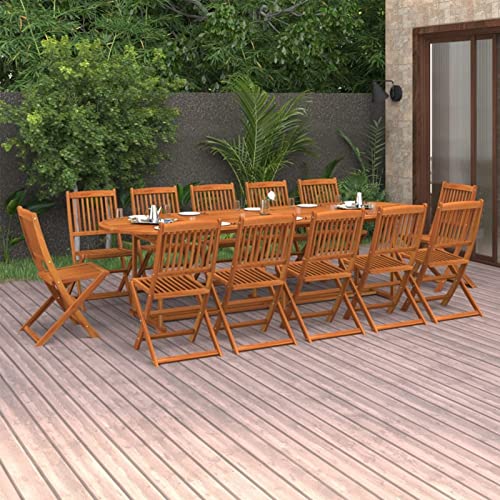 Keyroto Gartenmöbel Set Holz 12 Personen Garten-Essgruppe 6 Personen Gartenmöbel Set 6 stühle mit Tisch Gartentisch mit stühlen Balkongarnitur Klappstuhl Massivholz Akazie-Ohne Armlehnen-13-tlg von Keyroto