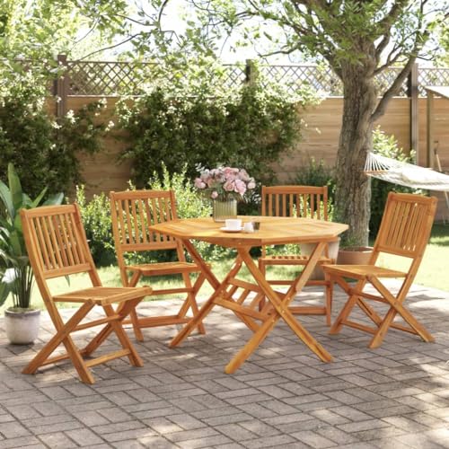Keyroto Gartenmöbel Set Holz 4+1-4 Hochlehner Stühle klappbar mit Tisch Wetterfest Akazie Garten Sitzgruppe Garten Terrassenmöbel-Set Sitzgarnitur Garten-Essgruppe 110 x 110 x 75 cm von Keyroto