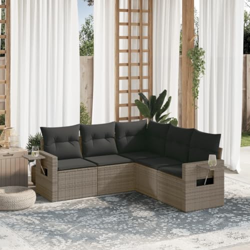 Keyroto Gartensofa mit Stauraum Lounge Gartenmöbel 5-TLG.Set Gartenlounge Outdoor Rattan Gartenmöbel Set Loungemöbel Terrasse mit Kissen Poly Rattan Grau von Keyroto