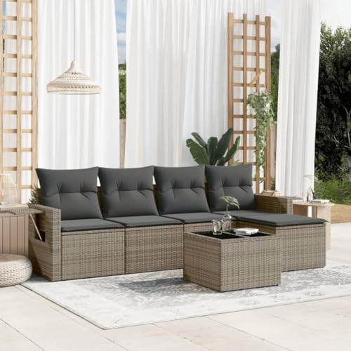Keyroto Gartensofa mit Stauraum Lounge Gartenmöbel 6-TLG.Set Gartenlounge Outdoor Rattan Gartenmöbel Set Loungemöbel Terrasse mit Kissen Poly Rattan Grau von Keyroto