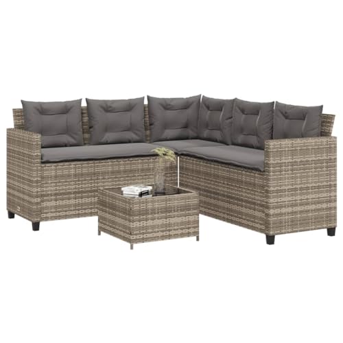 Keyroto Gartensofa wetterfest Balkon Lounge L Form Balkonmöbel Kleiner Balkon Balkonsofa Garten Lounge Set Gartenmöbel Klein Lounge Sofa Outdoor Rattan Ecklounge-Grau- von Keyroto
