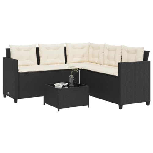 Keyroto Gartensofa wetterfest Balkon Lounge L Form Balkonmöbel Kleiner Balkon Balkonsofa Garten Lounge Set Gartenmöbel Klein Lounge Sofa Outdoor Rattan Ecklounge-Schwarz- von Keyroto