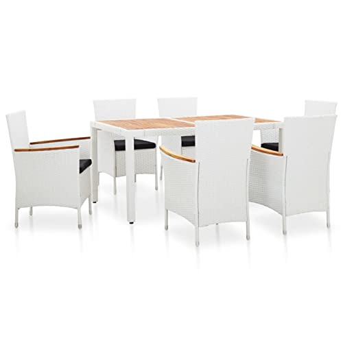 Keyroto Gartentisch mit Stühlen Rattan Esstisch-Set Garten Outdoor Gartenmöbel Set 6 Stühle 1 Tisch aus Polyrattan weiß - 7-teilig von Keyroto