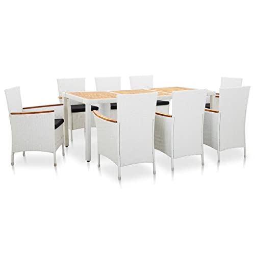 Keyroto Gartentisch mit Stühlen Rattan Esstisch-Set Garten Outdoor Gartenmöbel Set 8 Stühle 1 Tisch aus Polyrattan weiß - 9-teilig von Keyroto