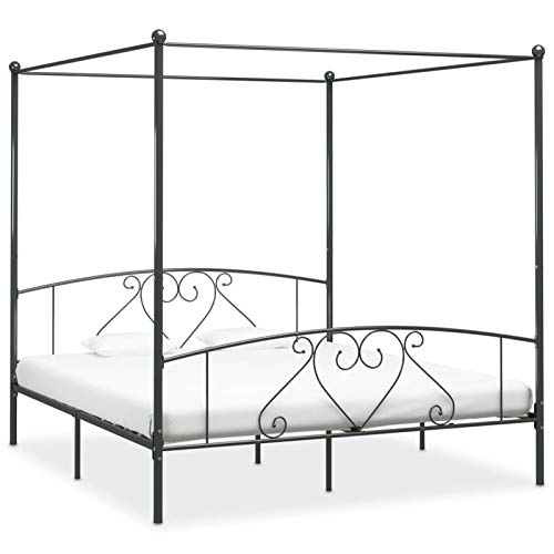 Keyroto Himmelbett Himmelbett für Doppelbett Bettgestell Doppelbett aus Metall Grau 180 x 200 cm von Keyroto