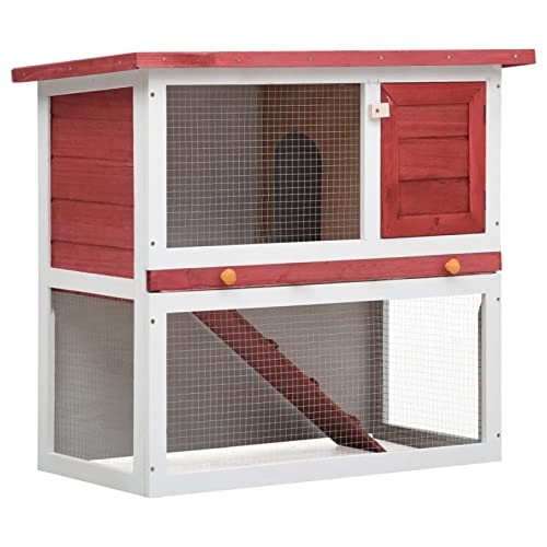 Keyroto Kaninchenstall Draußen Winterfest Kaninchengehege Hasenstall Kleintierhaus Hasenstall Kaninchenstall 1 Tür Rot Holz von Keyroto