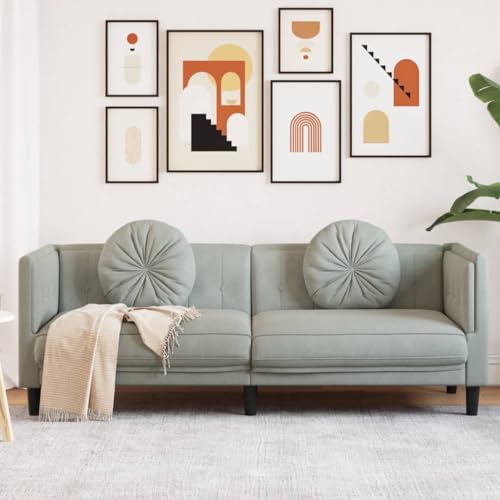 Keyroto Modernes 3-Sitzer-Sofa aus Samt für Wohnzimmer – bequemes Relax-Sofa mit Kissen – Hellgrau von Keyroto