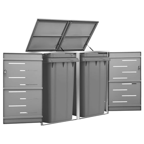 Keyroto Mülltonnenbox 2er 240l anthrazit Mülltonnenbox 2 tonnen Mülltonnenbox Metall Abschließbar Mülltonnenverkleidung Mülltonnen Sichtschutz Unterstand-Anthrazit-2 Tonnen von Keyroto