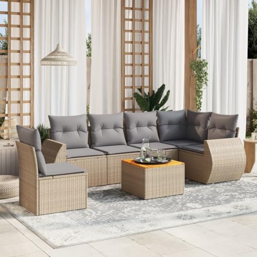 Keyroto Outdoor-Sofa Outdoor-Sofa mit Aufbewahrung Gartenlounge Set Outdoor Gartensofa aus Polyrattan-Beige und Grau-7pcs-5 von Keyroto