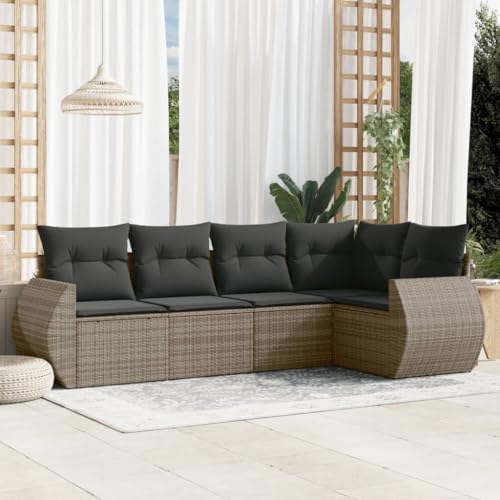 Keyroto Outdoor-Sofa Outdoor-Sofa mit Stauraum Gartenlounge Set Outdoor Polyrattan Gartensofa-Grau-5pcs-3 von Keyroto