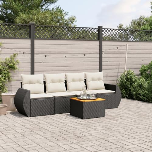 Keyroto Outdoor-Sofa mit Aufbewahrungsmöglichkeit für den Garten, Set für den Garten, aus Polyrattan, Schwarz und Cremefarben, 5-teilig Keyroto Outdoor-Sofa mit Aufbewahrungsmöglichkeit für den Garten, Set für den Garten, aus Polyrattan, Schwarz und Cremefarben, 5-teilig von Keyroto