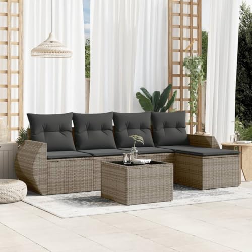 Keyroto Outdoor-Sofa mit Aufbewahrungsmöglichkeit für den Garten, Set für den Garten, aus Polyrattan-Grau und Dunkelgrau, 6 Stück Keyroto Outdoor-Sofa mit Aufbewahrungsmöglichkeit für den Garten, Set für den Garten, aus Polyrattan-Grau und Dunkelgrau, 6 Stück von Keyroto