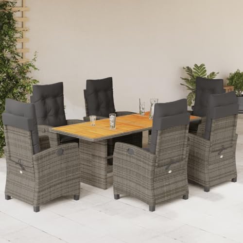 Keyroto Polyrattan Sitzgruppe mit 6 Gartenstuhl Hochlehner Verstellbar Garten Essgruppe 6 Personen Rattan Gartenmöbel Set Garten Essgruppe Gartengarnitur Sitzgarnitur Grau Type-137 von Keyroto
