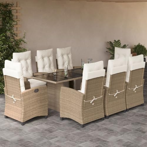 Keyroto Polyrattan Sitzgruppe mit 8 Gartenstuhl Hochlehner Verstellbar Garten Essgruppe 8 Personen Rattan Gartenmöbel Set Garten Essgruppe Gartengarnitur Sitzgarnitur Beige Type-97 von Keyroto