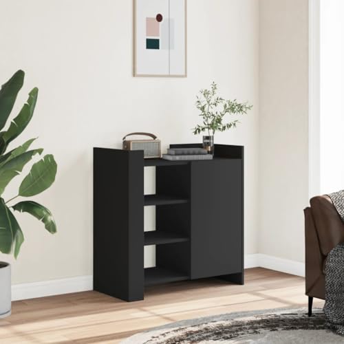 Keyroto Schwarzes Sideboard 73,5 x 35 x 75 cm aus mehrschichtigem Holz ##2, modernes Sideboard, Küchenmöbel, Sideboard, Sideboard Wohnzimmer von Keyroto