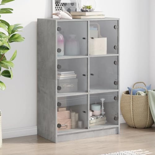 Keyroto Sideboard Wohnzimmer Hohe Vitrine Wohnzimmer Sideboard Küche Sideboard mit mehrschichtigen Holztüren Grau Beton 68 x 37 x 109 cm von Keyroto