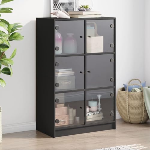 Keyroto Sideboard Wohnzimmer Hohe Vitrine Wohnzimmer Sideboard Küche Sideboard mit mehrschichtigen Holztüren schwarz 68 x 37 x 109 cm von Keyroto