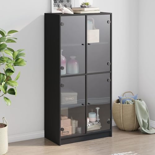 Keyroto Sideboard Wohnzimmer Hohe Vitrine Wohnzimmer Sideboard Küche Sideboard mit mehrschichtigen Holztüren schwarz 68 x 37 x 142 cm Keyroto Sideboard Wohnzimmer Hohe Vitrine Wohnzimmer Sideboard Küche Sideboard mit mehrschichtigen Holztüren schwarz 68 x 37 x 142 cm von Keyroto