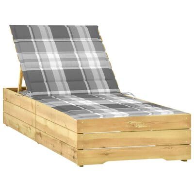 Keyroto Sonnenliege mit Kissen Tartan Grau aus imprägniertem Kiefer, Sonnenliege für den Außenbereich, Gartenliege, Gartenliege, Strandliegen, Gartenliege Keyroto Sonnenliege mit Kissen Tartan Grau aus imprägniertem Kiefer, Sonnenliege für den Außenbereich, Gartenliege, Gartenliege, Strandliegen, Gartenliege von Keyroto