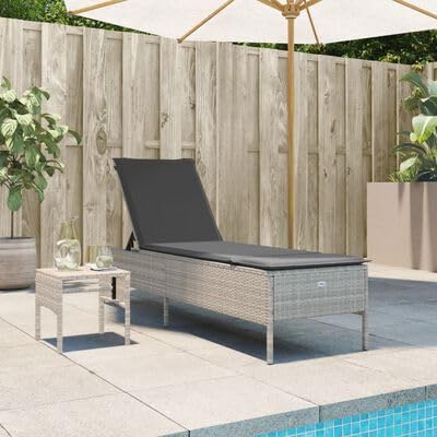 Keyroto Sonnenliege mit Tisch und Kissen hellgrau aus Polyrattan, Sonnenliege für den Außenbereich, Gartenliege, Strandliegen, Sonnenliege für den Garten Keyroto Sonnenliege mit Tisch und Kissen hellgrau aus Polyrattan, Sonnenliege für den Außenbereich, Gartenliege, Strandliegen, Sonnenliege für den Garten von Keyroto