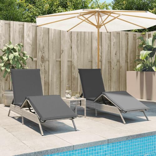 Keyroto Sonnenliegen 2 Stück mit hellgrauem Tisch aus Polyrattan, Sonnenliege für den Außenbereich, Gartenliege, Strandliegen, Sonnenliege für den Garten Keyroto Sonnenliegen 2 Stück mit hellgrauem Tisch aus Polyrattan, Sonnenliege für den Außenbereich, Gartenliege, Strandliegen, Sonnenliege für den Garten von Keyroto