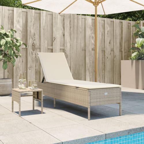 Keyroto Sonnenliegen Gartenliege mit Tisch und Kissen aus Polyrattan beige Keyroto Sonnenliegen Gartenliege mit Tisch und Kissen aus Polyrattan beige von Keyroto