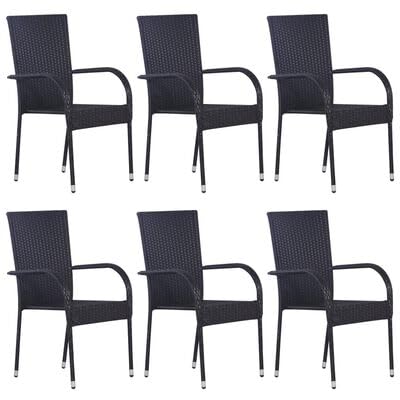 Keyroto Stapelbare Gartenstühle 6 STK. Poly Rattan Schwarz, Balkonstuhl, Garten Stühle, Terrassenstühle, Balkon Stuhl, Balkonstühle, Stuhl Garten, Stuhl Balkon von Keyroto