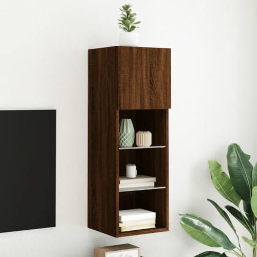 Keyroto TV-Schrank Hängeschrank Hängeschrank Hängeschrank Wohnzimmer Hängeschrank TV-Schrank mit LED-Leuchten Eiche Braun 30,5 x 30 x 90 cm von Keyroto