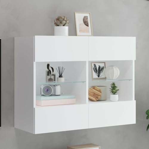 Keyroto TV-Schrank Hängeschrank Hängeschrank Hängeschrank Wohnzimmer Hängeschrank Wohnzimmer Modern mit LED-Leuchten Weiß 78,5 x 30 x 60,5 cm von Keyroto