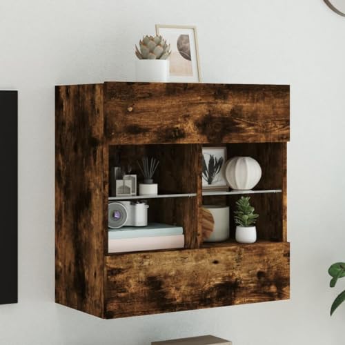 Keyroto TV-Schrank Hängeschrank Hängeschrank Hängeschrank Wohnzimmer Hängeschrank Wohnzimmer Modern mit LED-Lichtern, Eiche Rauch, 58,5 x 30 x 60,5 cm von Keyroto