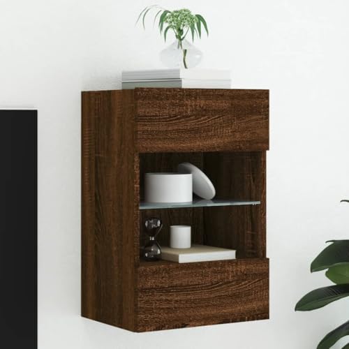 Keyroto TV-Schrank Hängeschrank Hängeschrank Hängeschrank Wohnzimmer Hängeschrank Wohnzimmer Modern mit LED-Lichtern Eiche Braun 40 x 30 x 60,5 cm von Keyroto