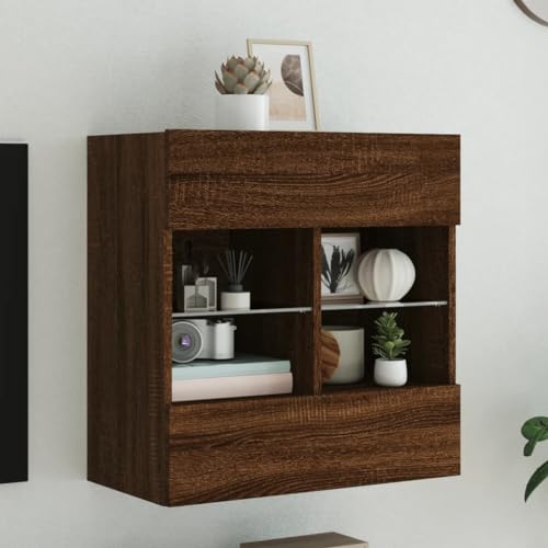 Keyroto TV-Schrank Hängeschrank Hängeschrank Hängeschrank Wohnzimmer Hängeschrank Wohnzimmer Modern mit LED-Lichtern Eiche Braun 58,5 x 30 x 60,5 cm von Keyroto