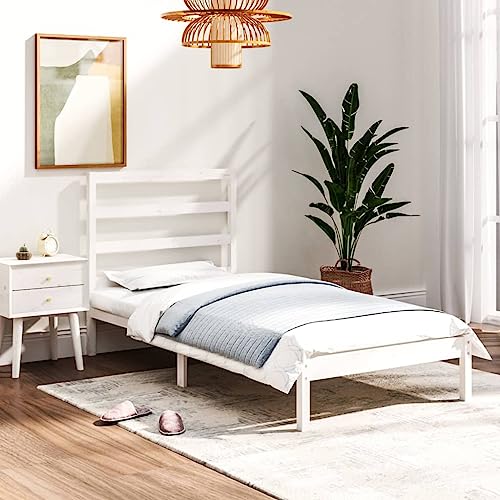 Keyroto Weißer Bettrahmen aus Massivholz, 75 x 190 cm, kleines Einzelbett, Doppelbett, Bettgestell für Einzelbett, Einzelbett von Keyroto
