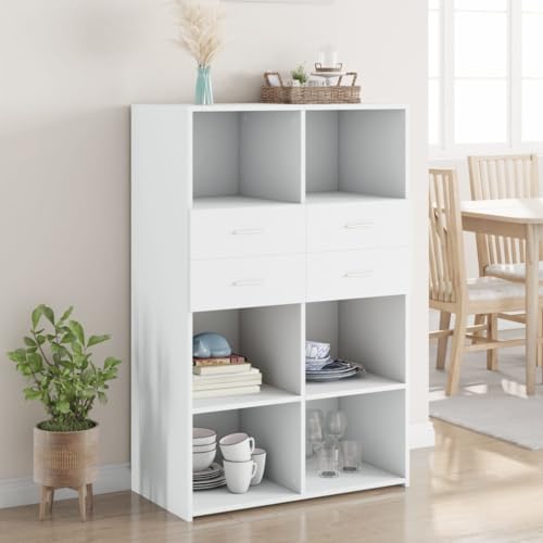 Keyroto Weißes Sideboard, 80 x 42,5 x 124 cm, aus mehrschichtigem Holz, Küchenmöbel, Anrichte für Wohnzimmer, modernes Sideboard von Keyroto
