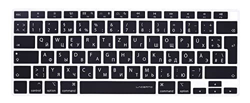 Keystickers Russisch/Deutsche Silikon Abdeckung kompatibel mit MacBook Air 13.3" (A2179 - Release 2020 / A2338 M1 - ab 2020) mit europäischer Enter-Taste | Russian/German Silicon Cover - SCHWARZ von Keystickers