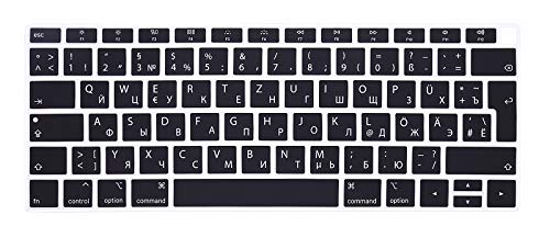 Keystickers Russisch/Deutsche Silikon Abdeckung für MacBook Air 13.3" A1932 (2018 Release) mit europäischer Enter-Taste | Russian/German Silicon Cover - SCHWARZ von Keystickers