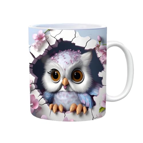 Eulen Keramikbecher, 350ml Niedliche Eulen Keramik Kaffeetasse, Flach Bemalte Mehrzweck Keramiktassen Teetasse Eule Tasse für Kaffee-, Milchtee Liebhaber von Keyubria