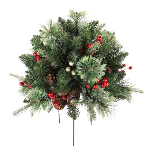 Keyubria Erdbodenhaken - Weihnachtsbaum-Pfahl mit Zapfen und roten Beeren - Spitzen Halterungen Schilder Deko Für Außenbereich Garten Terrasse Rasen von Keyubria