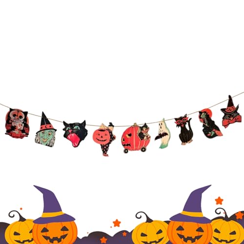 Keyubria Halloween Dekorationsbanner | 160cm Aufhängbar Holz Vintage Banner | Halloween Thema Partydekoration Dekoelement für Friedhof Hinterhof Terrasse Eingang Balkon Garten Fenster Tür von Keyubria