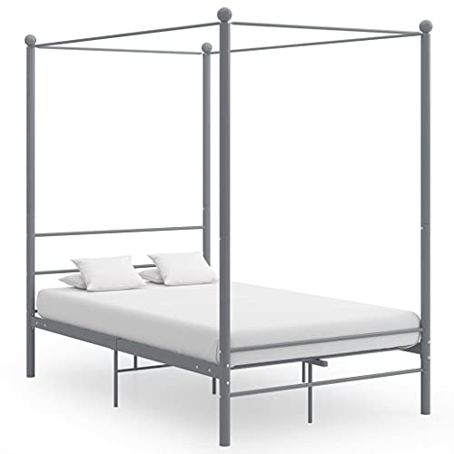 Keyur Bettgestell mit Lattenrost, Bettrahmen Schlafzimmerbett Bett Himmelbett Grau Metall 140x200 cm von Keyur