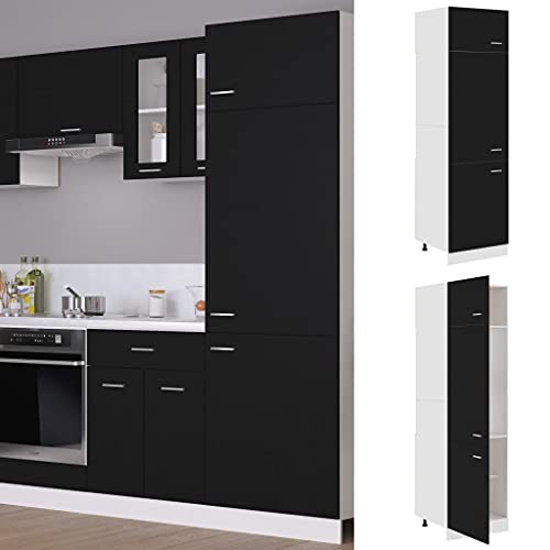 Keyur Küchenschrank, Küchenunterschrank Hochschrank Organizer Kühlschrankschrank Schwarz 60x57x207 cm Spanplatte von Keyur