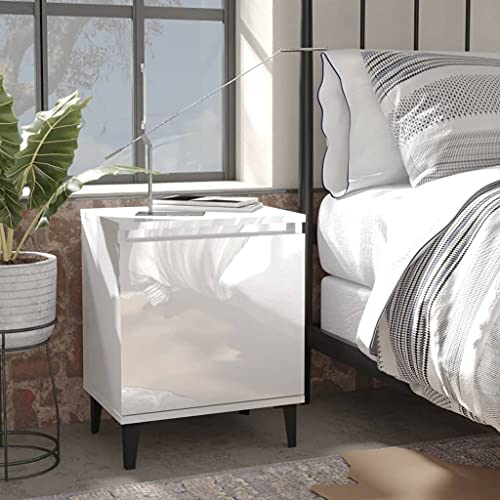 Keyur Nachttisch, Nachttisch Aufbewahrungseinheit Nachttisch Beistelltisch Beistelltisch Bettschrank mit Metallbeinen Hochglanz Weiß 40x30x50 cm von Keyur