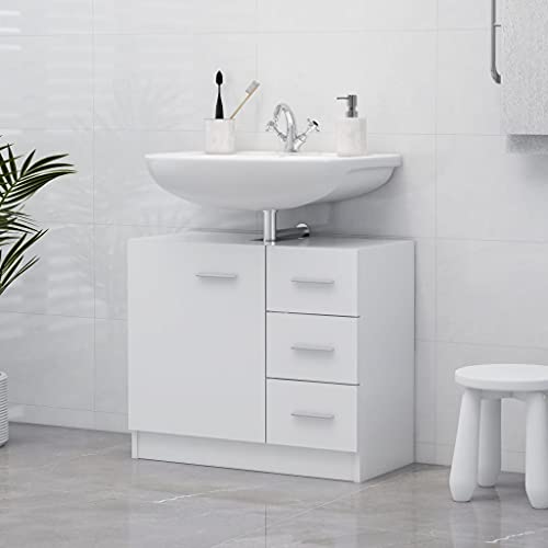 Keyur Untertisch Badezimmerschrank, Unterschrank Aufbewahrungsschrank Waschtischunterschrank Waschbeckenschrank Weiß 63x30x54 cm Spanplatte von Keyur