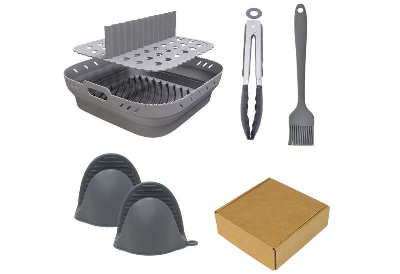 Keyura Backform Heißluftfritteuse Silikon Backform 6-teiliges Air Fryer Zubehör, (Wiederverwendbare Heißluftfritteuse Zubehör mit Zwei Ofenhandschuhen), Hitzebeständig,Leicht zu Reinigendes Silikon Airfryer von Keyura