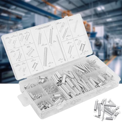 Kezidhp 200 Stück Feder Druckfedern Sortiment Set, Edelstahl Schwingfedern mit Box, Druckfedern, Zugfedern mit Haken,Stahlfedern, für Geräte, Handwerkzeuge, Auto von Kezidhp
