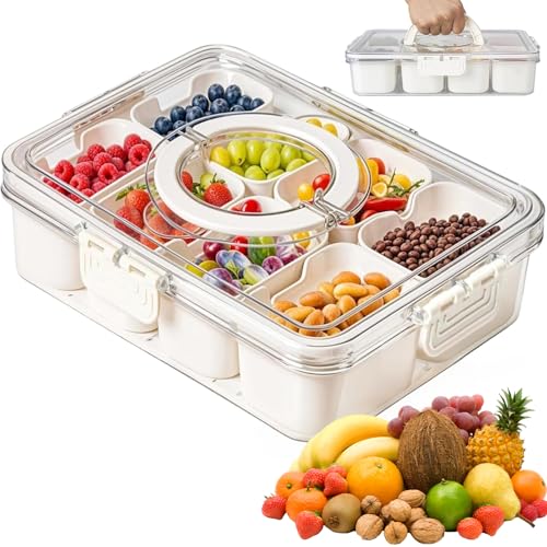 Kezidhp Snackbox mit 8 Fächern, Snackteller Snackschale mit Deckel und Griff, Tragbar Snackbox Organizer für Süßigkeiten Obst Keksen Dessert Gemüse Nüsse – Ideal für Küche und Party von Kezidhp